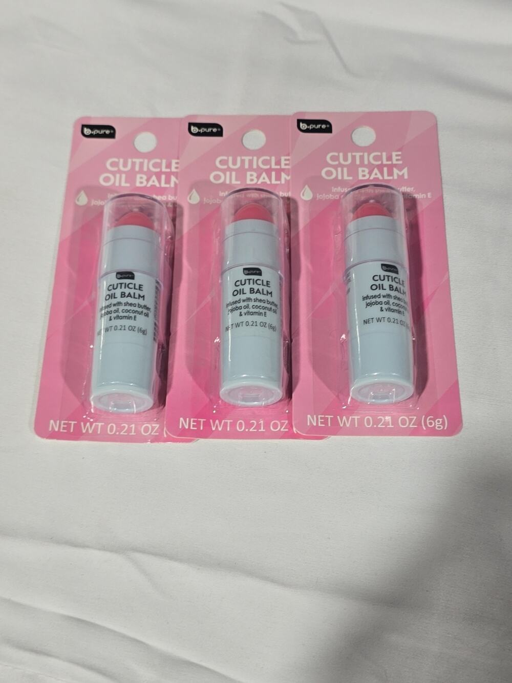 b.pure Cuticle Oil Balm 3 Pack Shea Butter Jojoba Vitamin E 0.21oz Each NEW B1